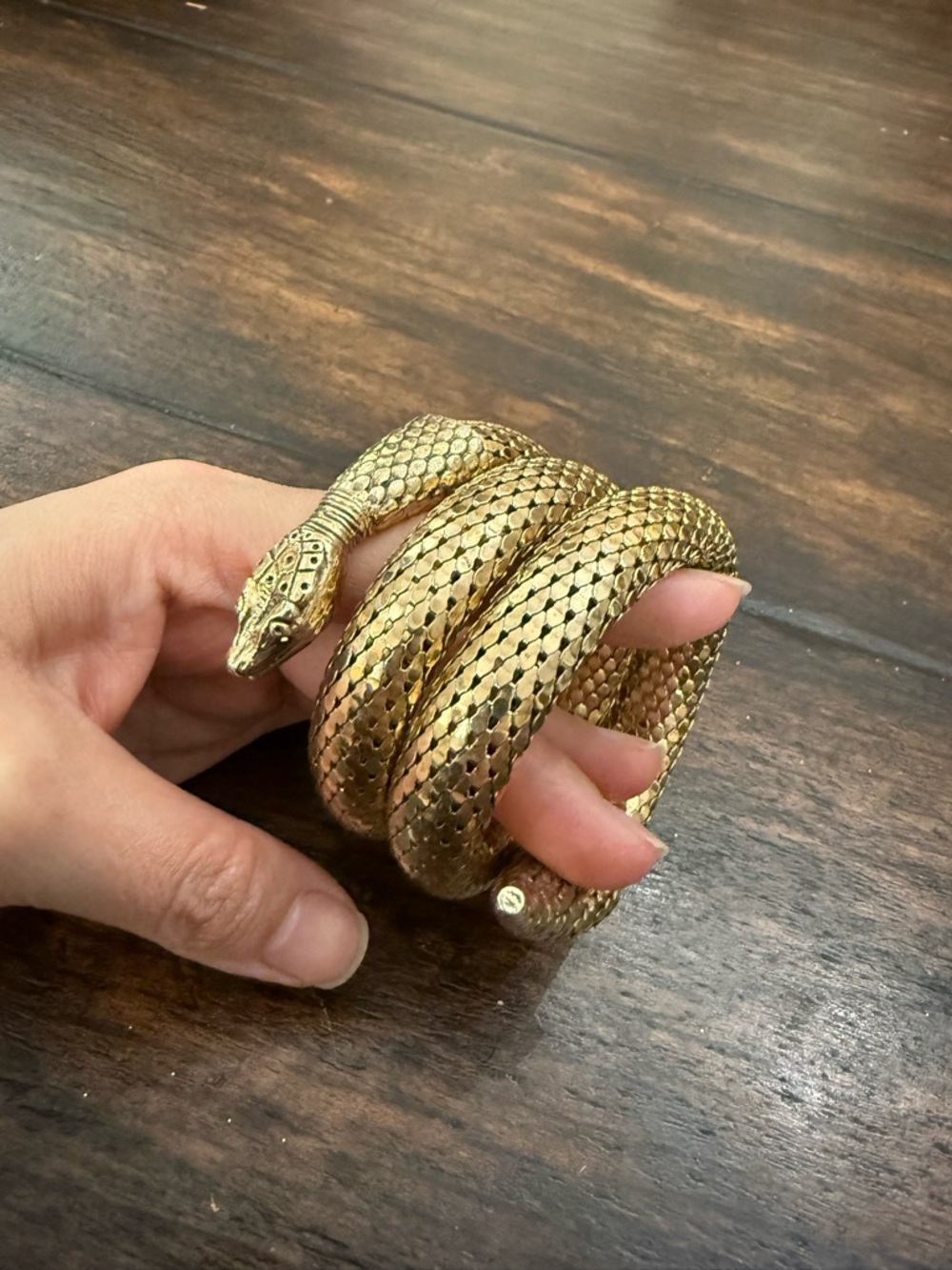 vintage 1970s Whiting & Davis gold-tone snake coil bracelet